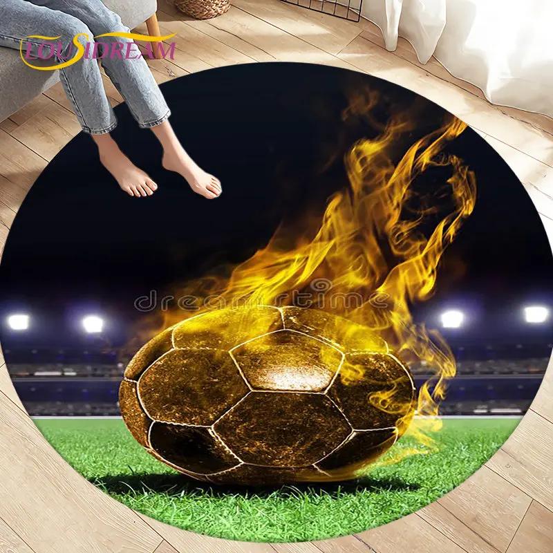 3D Cartoon Soccer Football Circle Area Rug Large,Round Carpet Rug for Living Room Bedroom Sofa Decoration,Kids Play Floor Mat