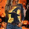 Women's Fashion Halloween Print Long Sleeve Neck Pullover Top for Fall