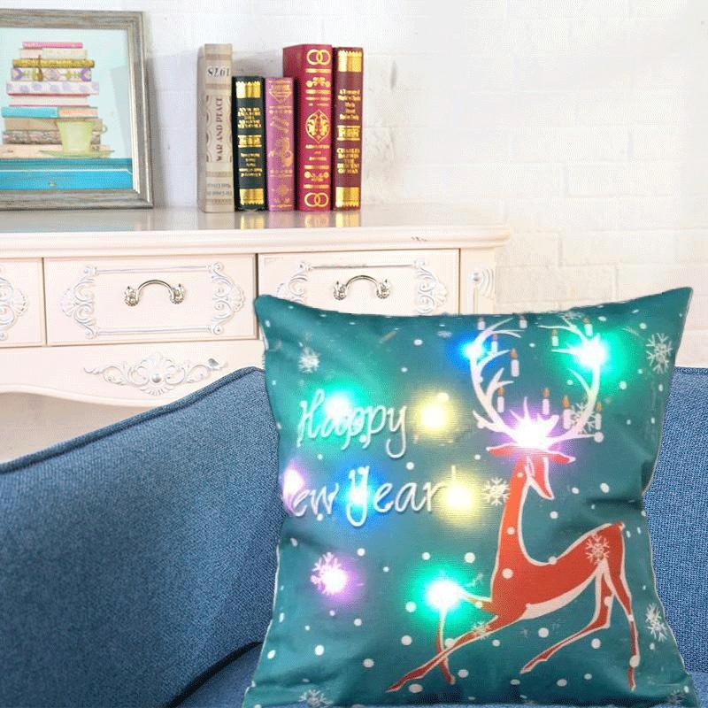 Luxuriöser Weihnachts-LED-Lichter Kissenbezug aus Leinen für festliche Heimdekoration und gemütliches Sofa