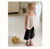 New Girls' Plaid & Polka Dot Three-Quarter Wide-Leg Pants (S/M/L) - Black