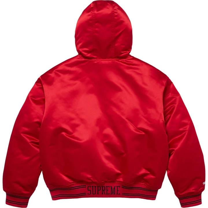 Supreme Mitchell Ness Lined Hooded Satin Varsity Jacket Red
