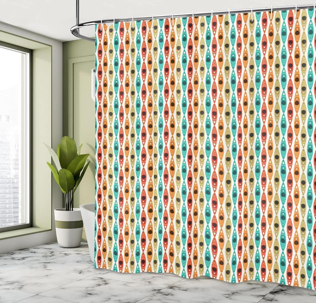 Retro Pattern Shower Curtain Geometric Design Colorful Abstract Art 1950S Style Bath Decor Waterproof Fabric Home Accessories