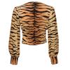 INS Internet Celebrity Zebra Leopard Print Sexy Deep V Neck Slim-Fit Short Long Sleeve Satin Lightweight Chiffon Short Top Shirt