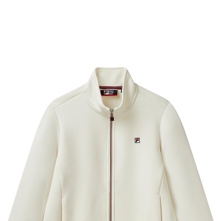 Fila Warm Comfortable Lightweight Fashionable Zipper Solid Color Knit Sweater Women Tops White F11W111503F-NV