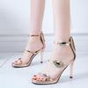 Sexy Pointy Water Drill Stiletto Shoes Sequins Show Thin Nightclub Word with Sandals Party Women's Shoes Box