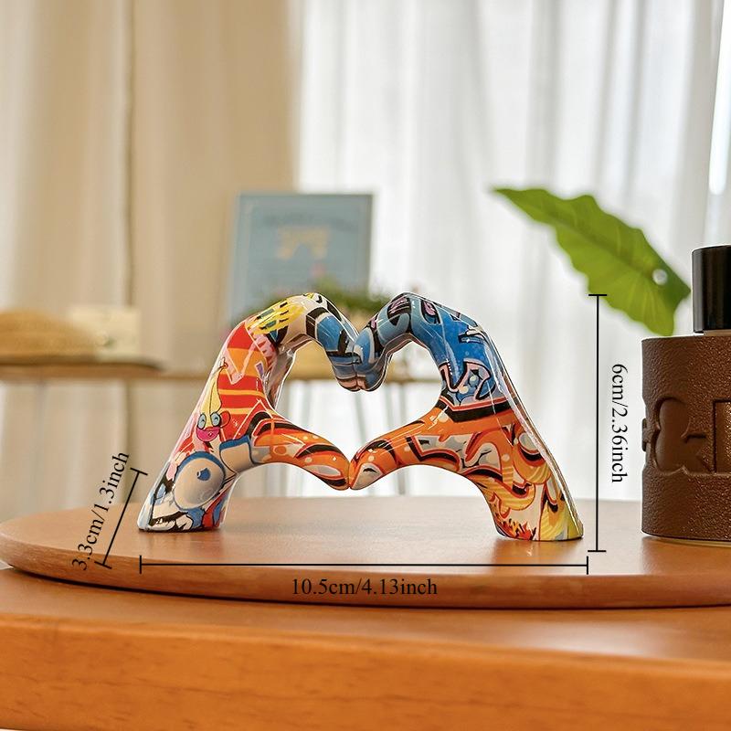 Creative Graffiti Heart Hand Statue Resin Colorful Love Gesture Figurines Modern Stylish Home Living Room Desktop Decoration