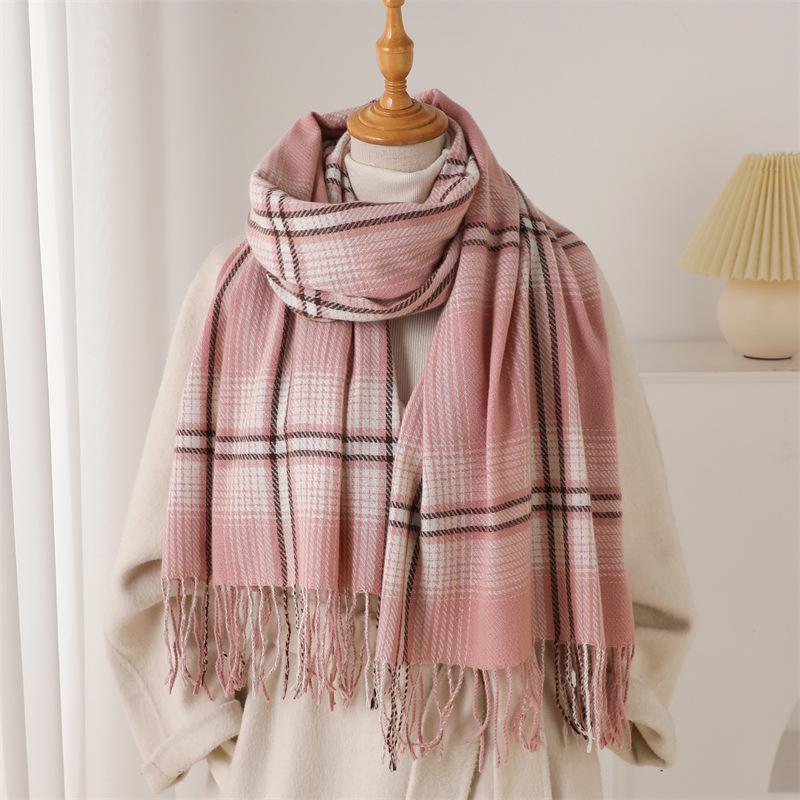 Korean Version of the Atmosphere Plaid Autumn and Winter Warm Cold Scarf Shawl Commuting Versatile Couple Tassel Imitation Cashmere Scarf