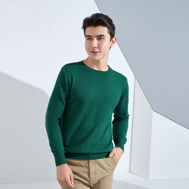 Autumn and Winter Men's Round Neck Loose Thickened Pullover Knit Sweater Solid Color Long-sleeved Short Section of Business Bottoming Warm Sweater