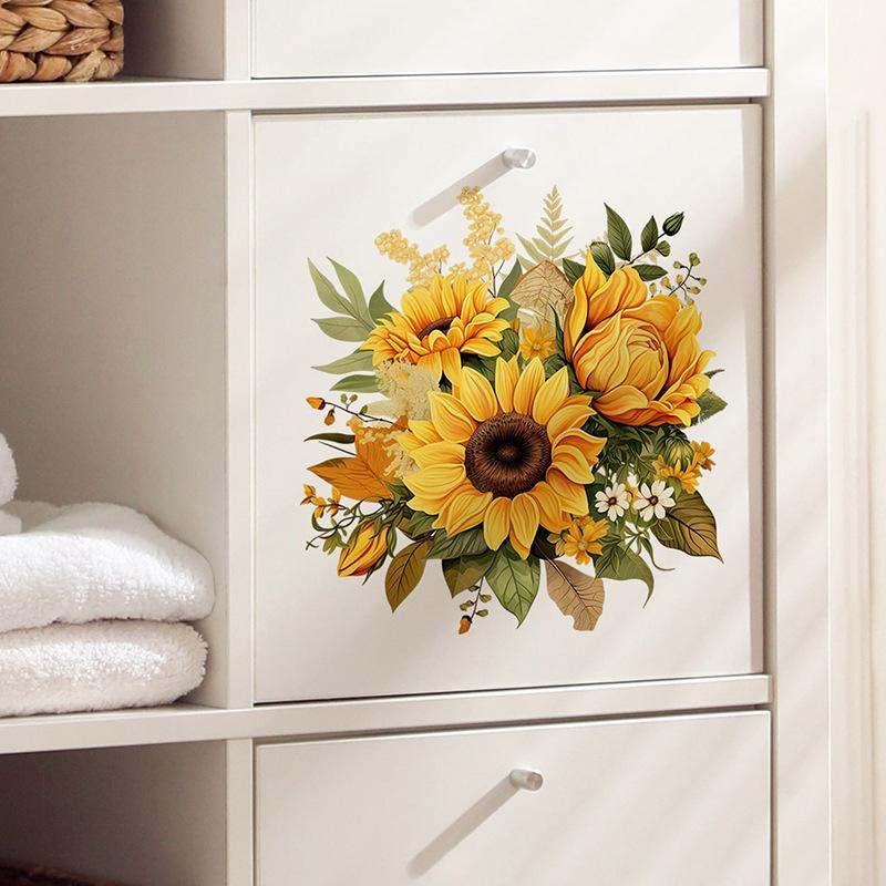 Sunflower Wall Sticker Hand Painted Removable Self Adhesive for Bedroom Living Room Furniture Decoration