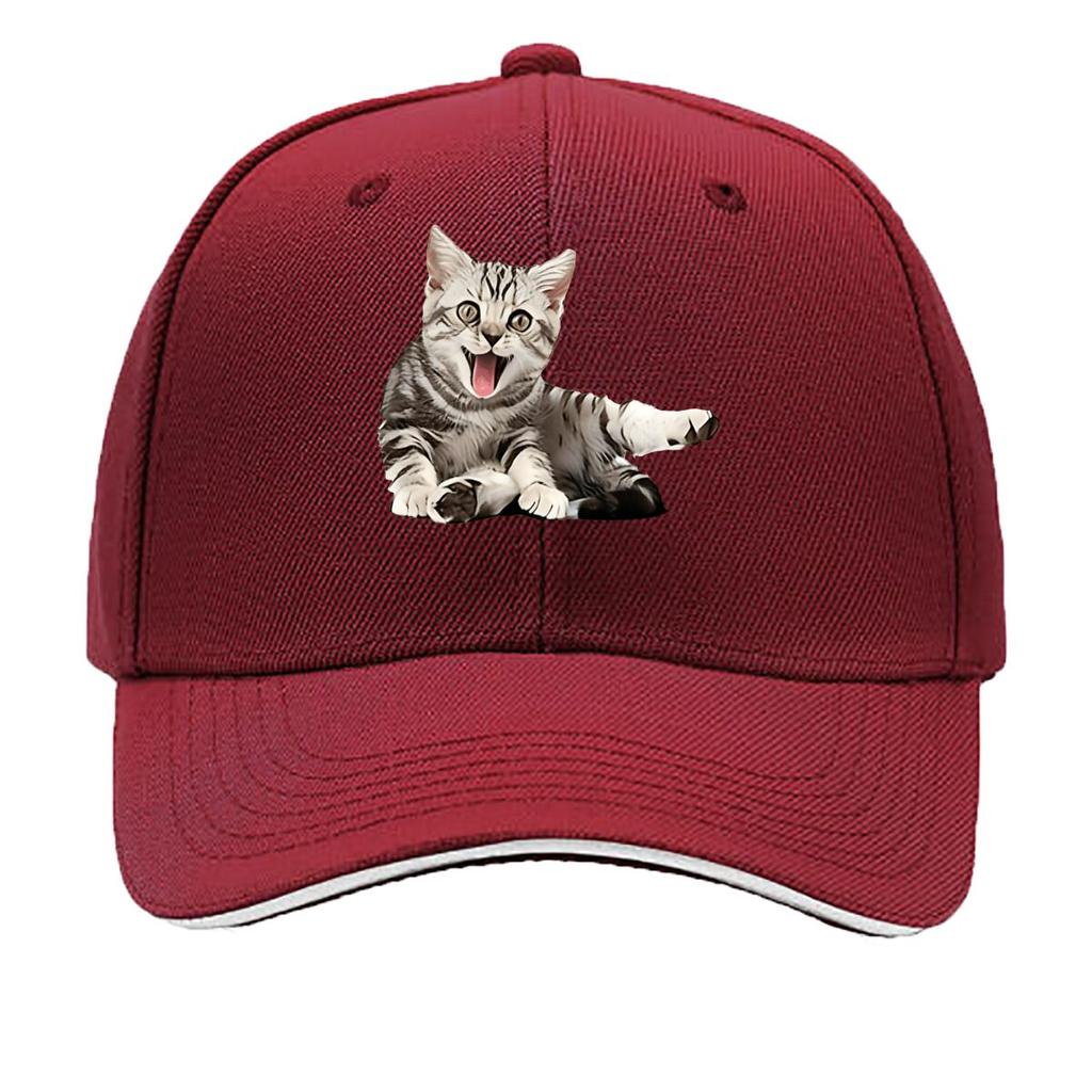 Breathable Baseball Cap with Cute Kitten Print Adjustable Casual Sun Hat for Everyday Outdoor W Sandwich Baseball Cap