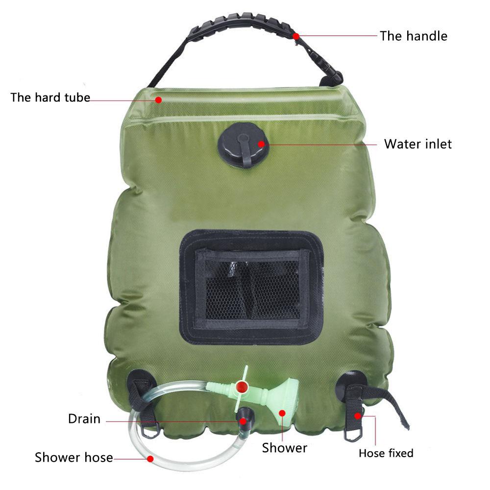 Tragbare Outdoor Camping Dusche Bad Wasserbeutel 20L Fassungsvermögen Sonnenschein Wärme Camping Badesack