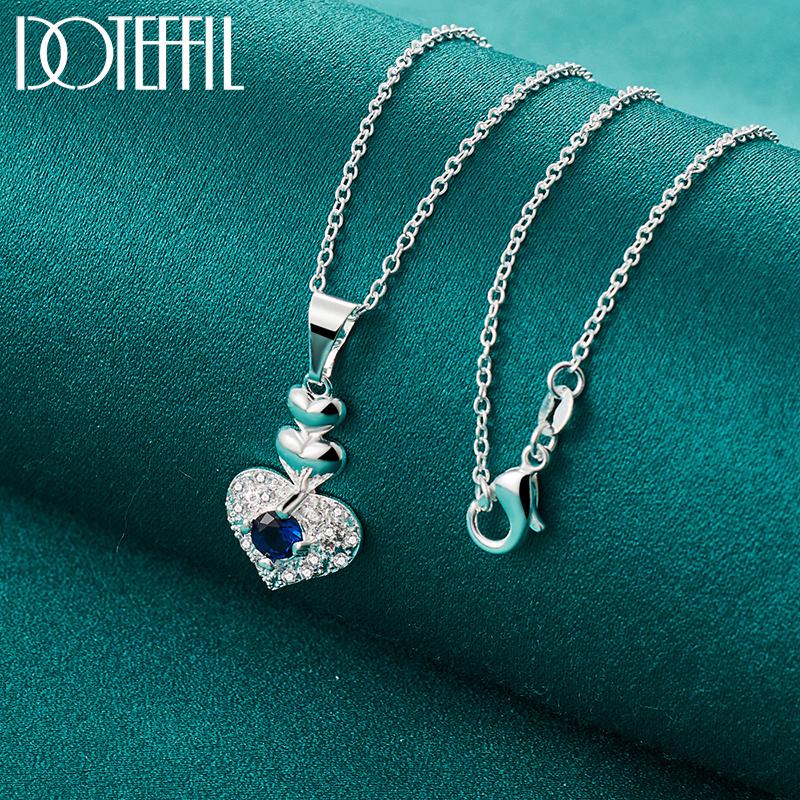 

Ожерелье с подвеской из синего циркона из стерлингового серебра 925 пробы в форме сердца, свадебные модные украшения 45cm