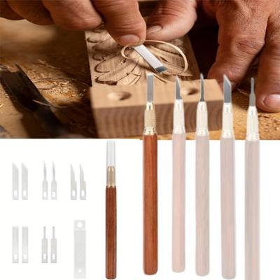 Kit de couteaux à sculpter le bois, Outil de sculpture à manche hexagonal avec 10 lames, Couteaux Outil à tracer pour le travail du bois Couteau de marquage Travail du bois