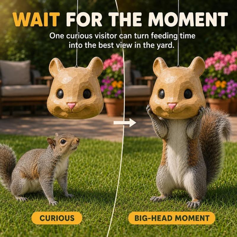 3D Printed Cute Squirrel Head Feeder Fun Animal Face Hanging Pendant Feeder Outdoor Garden For Home Decoration Gifts