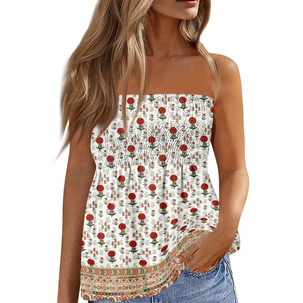 Womens Tops Dressy Casual Sleeveless Blouse Tube Tops For Women,Cute Sexy Off Shoulder Print Sleeveless T-Shirt