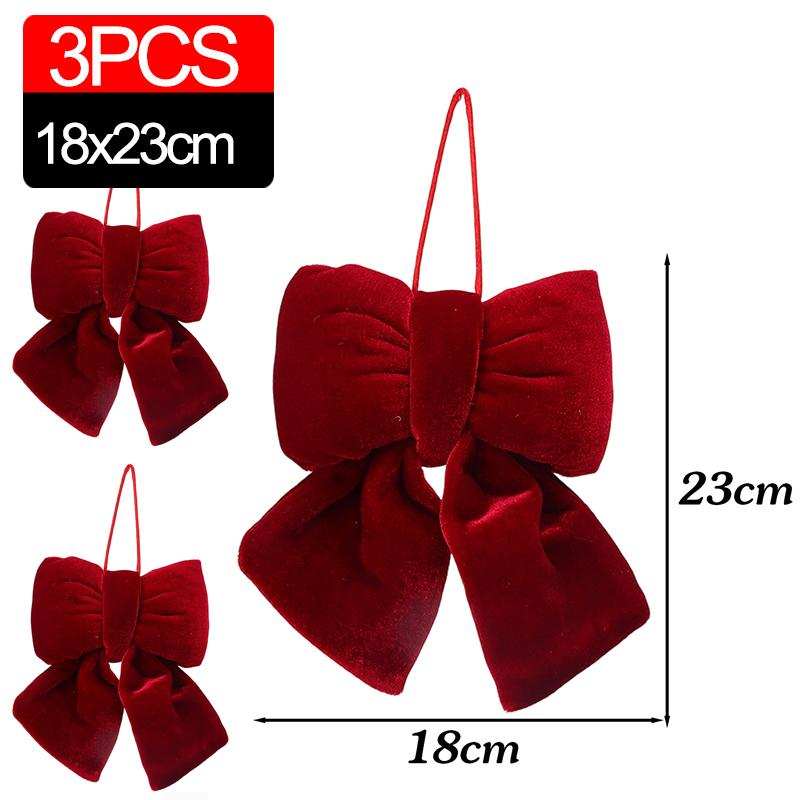 3/1PCS Large Red Velvet Christmas Bow Ornaments Xmas Tree Bowknot Hanging Pendant for Holiday New Year Party Gifts Decoration