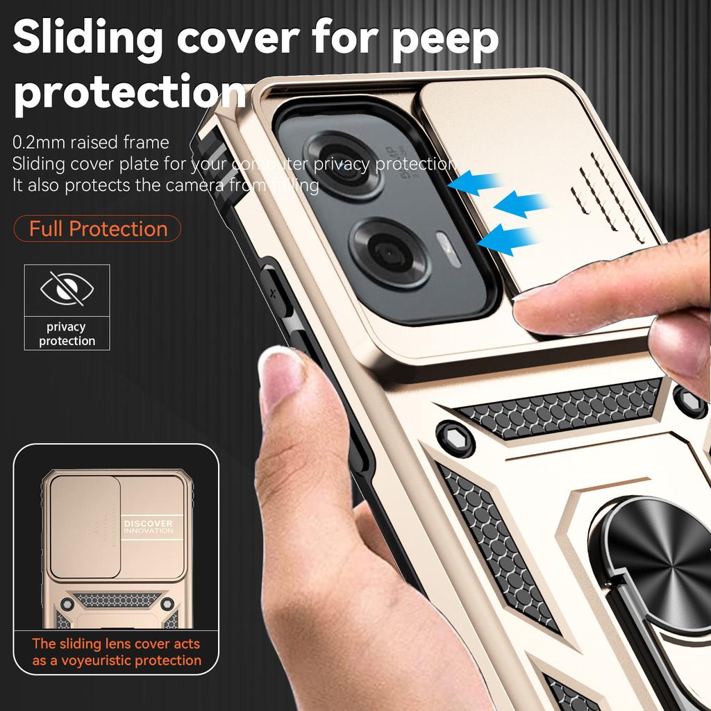 For Motorola Moto G Stylus 5G (2024) Case Ring Kickstand PC+TPU Phone Protector with Slide Camera Cover