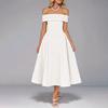 2026 Cross-border Foreign Trade European and American Women's Clothing, New Spring Models, Temperament Style Solid Color One-word Shoulder Waist 