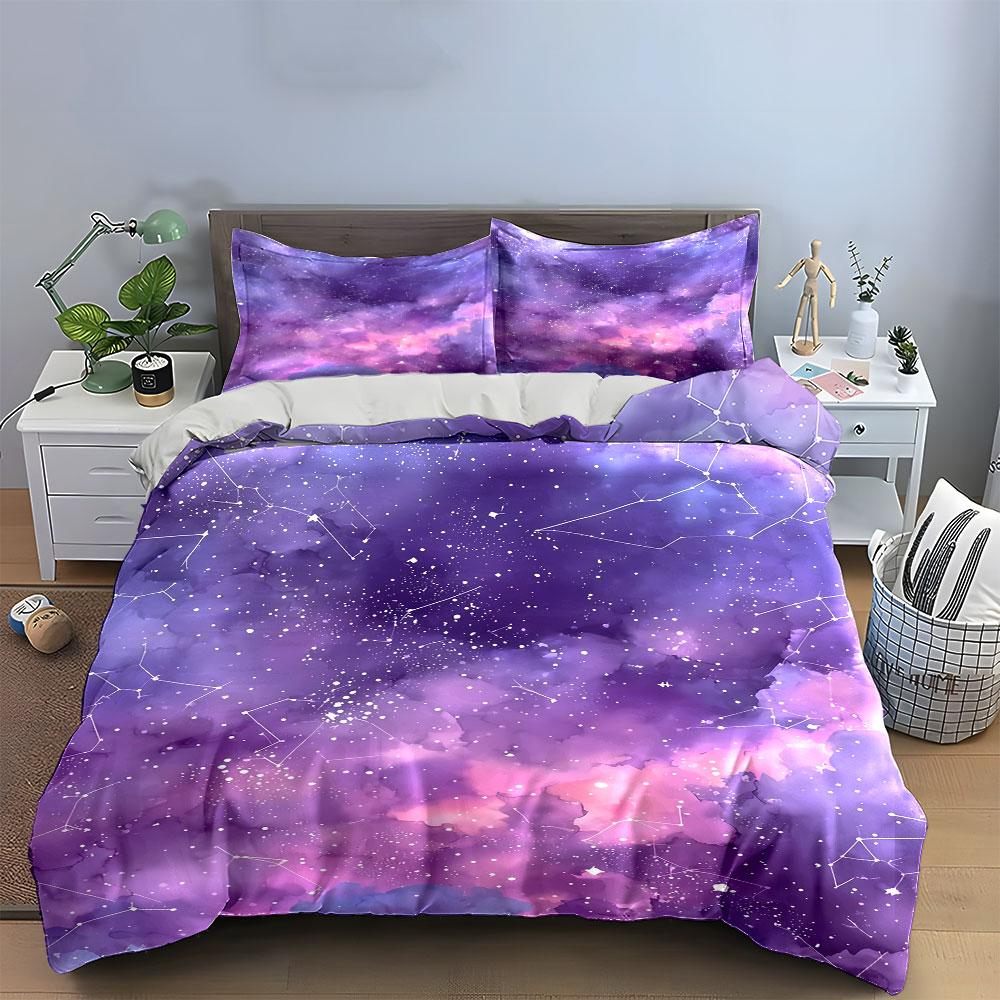 Purple Galaxy Constellation Set Bedding Duvet Cover Set Duvet Cover Pillowcases (1 * Duvet Cover 2 * Pillowcases, without duvet insert)