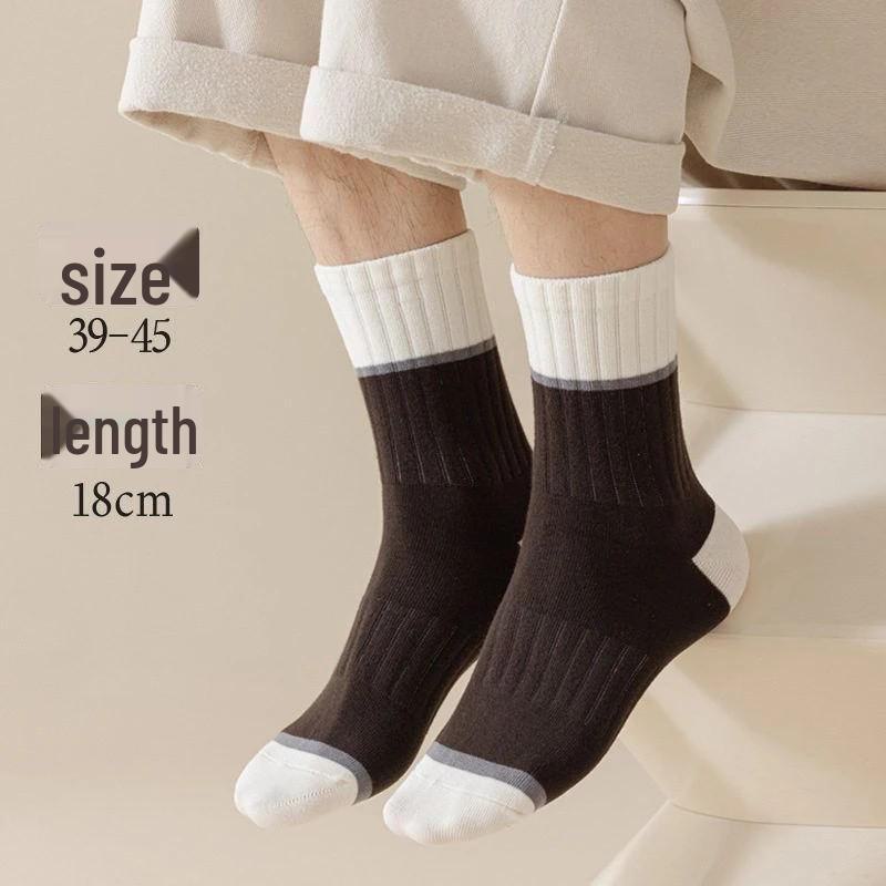 "Zhuji Men's Autumn/Winter Stripe Socks: Mid-Tube, High Elasticity, Non-Slip, Business Style."