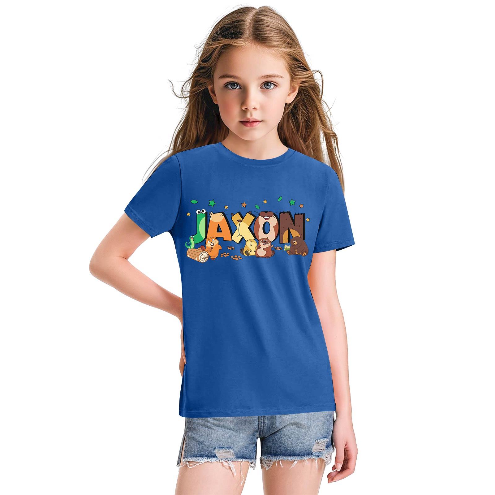 

Модная рабочая одежда с короткими рукавами и круглым вырезом, топы с принтом для детских летних топов 120 синий