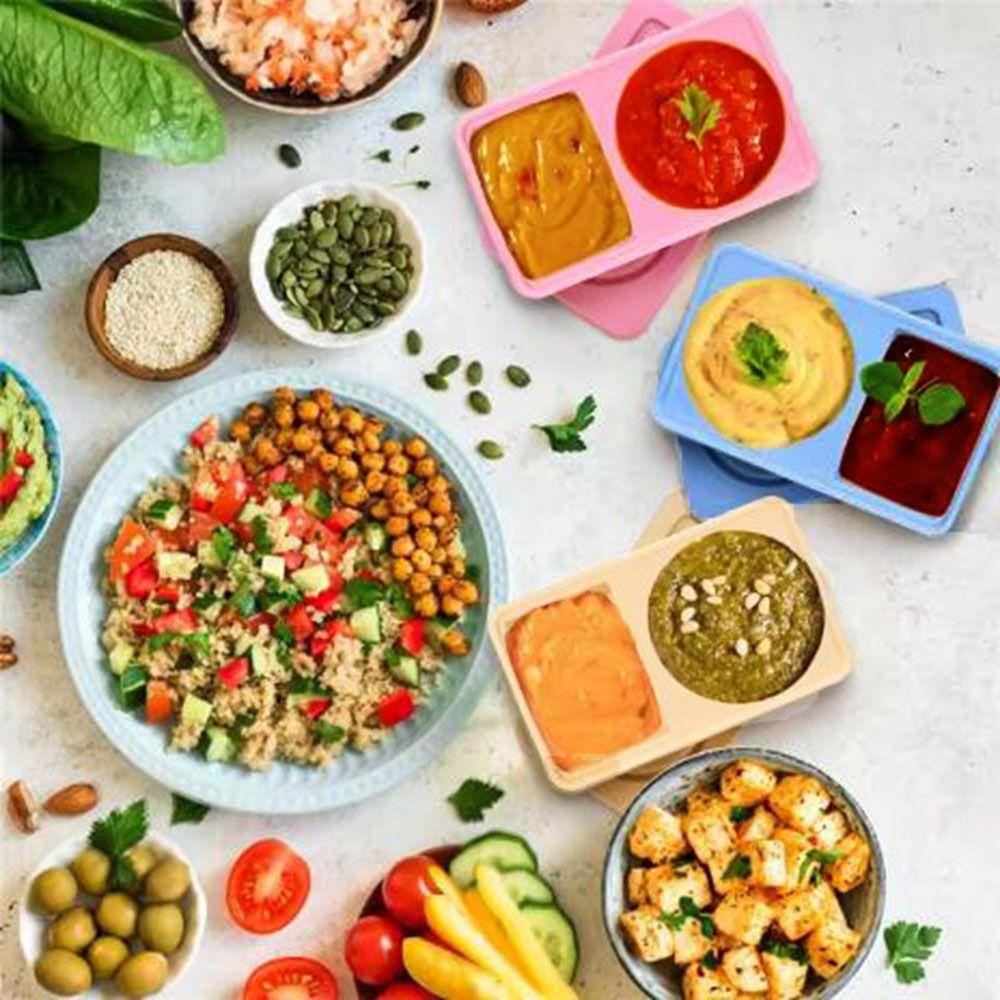 Foldable Double Compartment Snack Box Leakproof Sauce Seasoning Containers Picnic