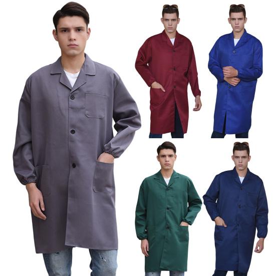 Arbeitsmantel Revers Langarm Einreiher Pflegeleicht Knitterfest Arbeitsjacke mit Großen Aufgesetzten Taschen Funktional