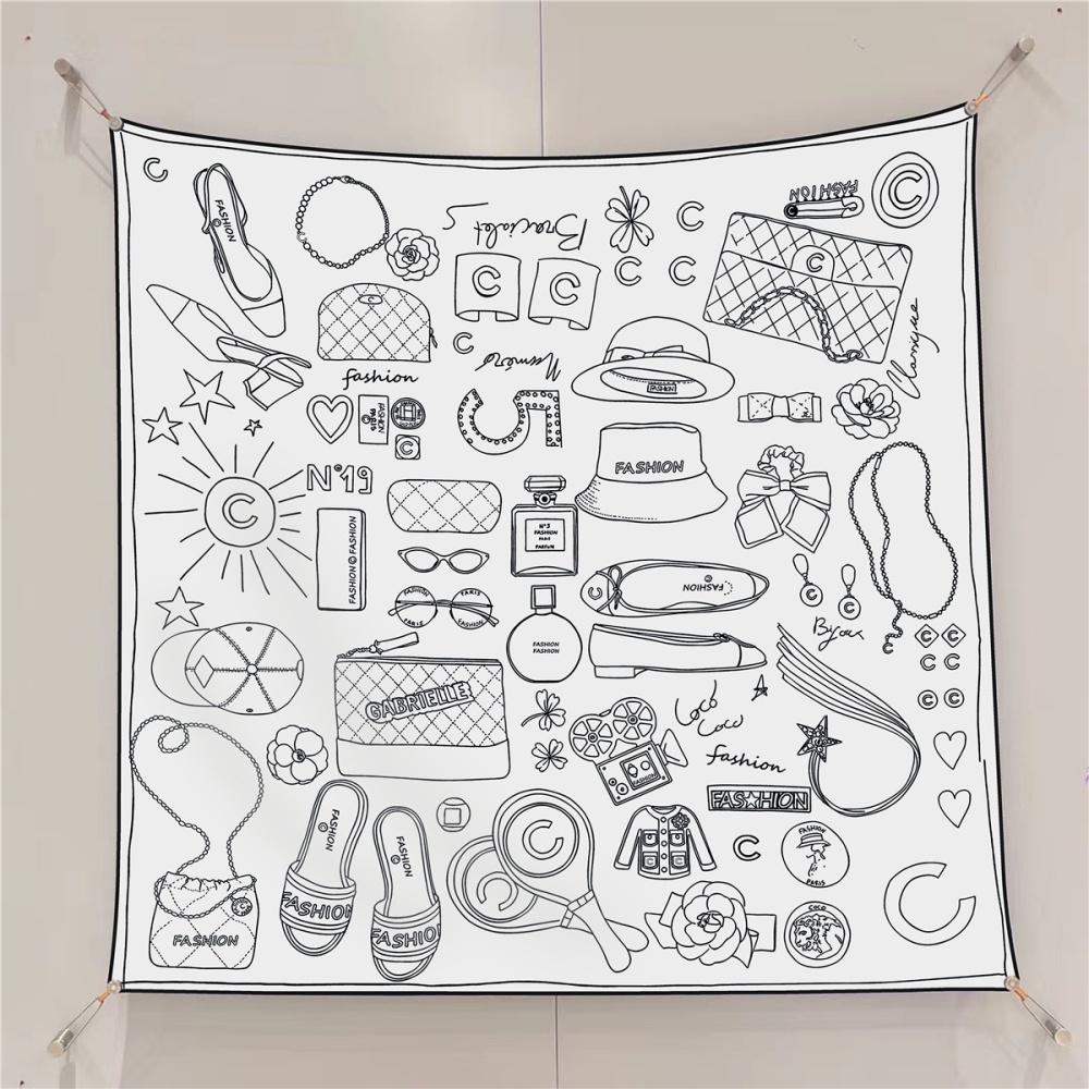 Silk Scarf Women Fashion Printed Square Scarves Head Echarpes Silk Foulards Femme Wraps Beach Shawls Bandana Lady Hijabs 90CM