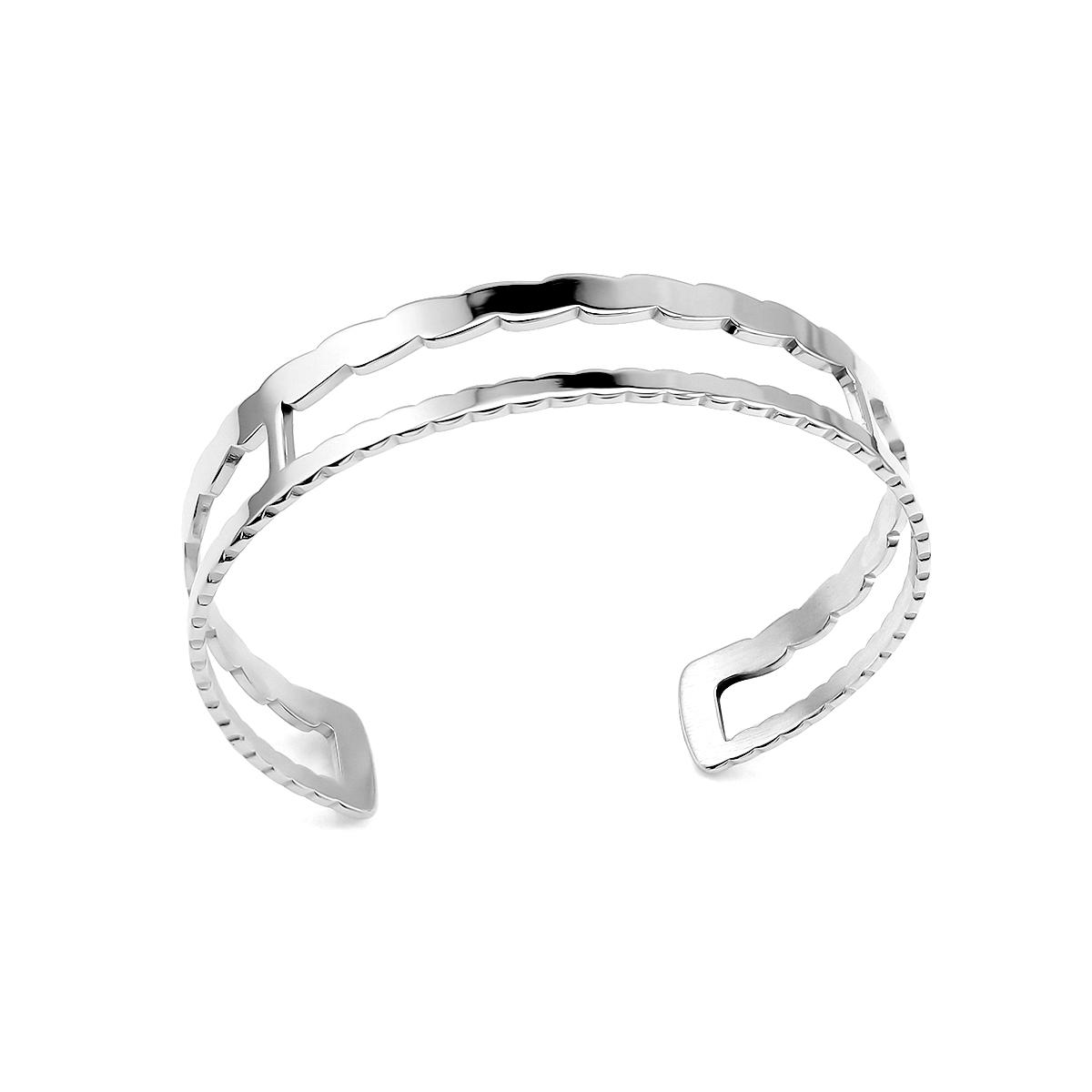 Minimalist Stainless Steel 18K Gold Plated Simple Patterned Double-Layer Open Bracelet Bangle Jewelry Gift