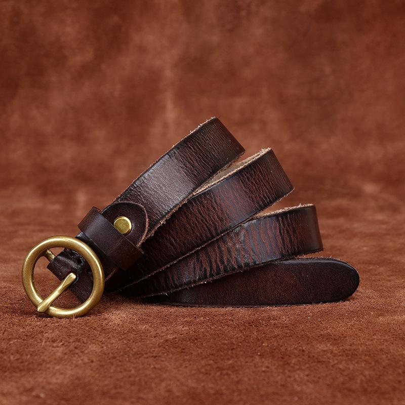 2.3Cm Wide Retro Washed First Layer Cowhide Round Buckle Belt Women'S Genuine Leather Casual Versatile Jeans Belt Women