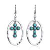 Vintage Turquoise Cross Droplet Silver Earrings Earrings