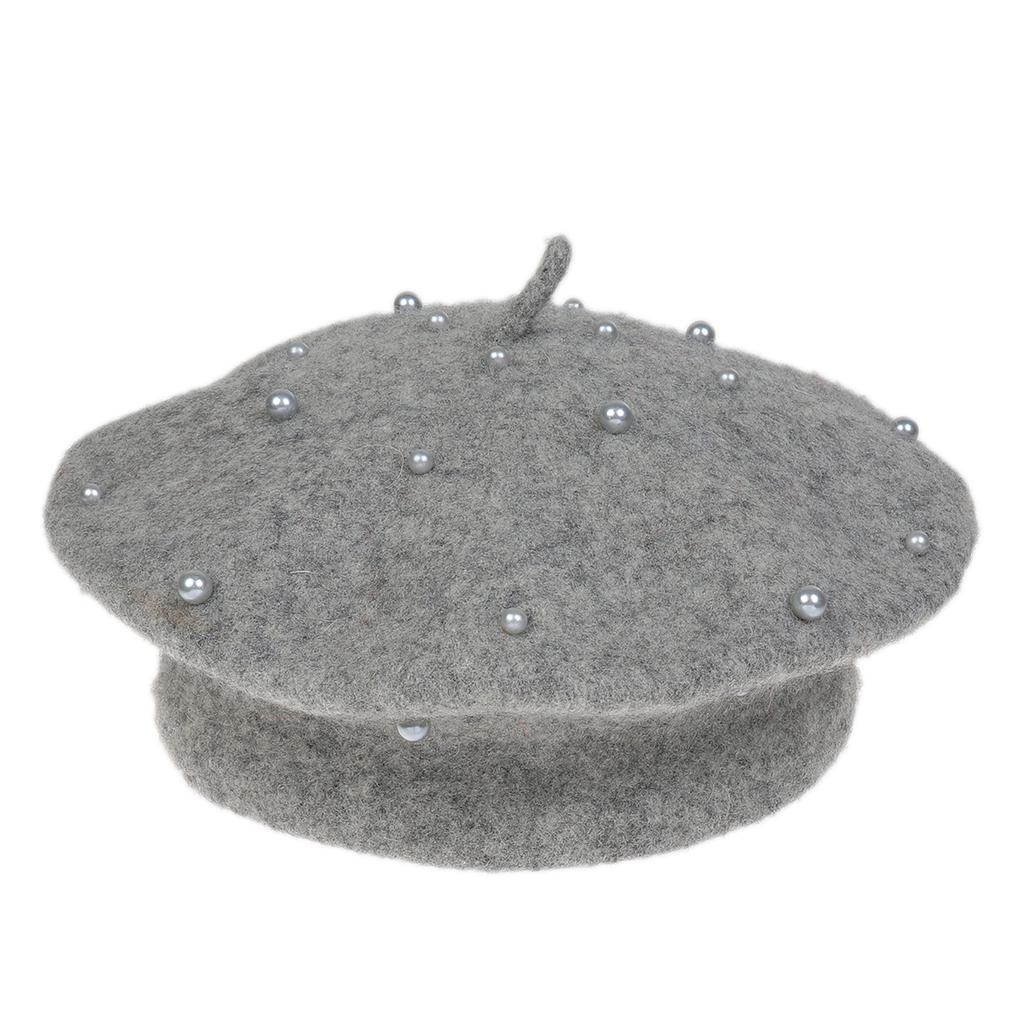 Kids Pearl Decor Beret Hat, Girls French Style Wool Painter Beret, Autumn Winter Warm Beanie Cap for 2‑6 Years Old, Head Circumference 48‑53cm