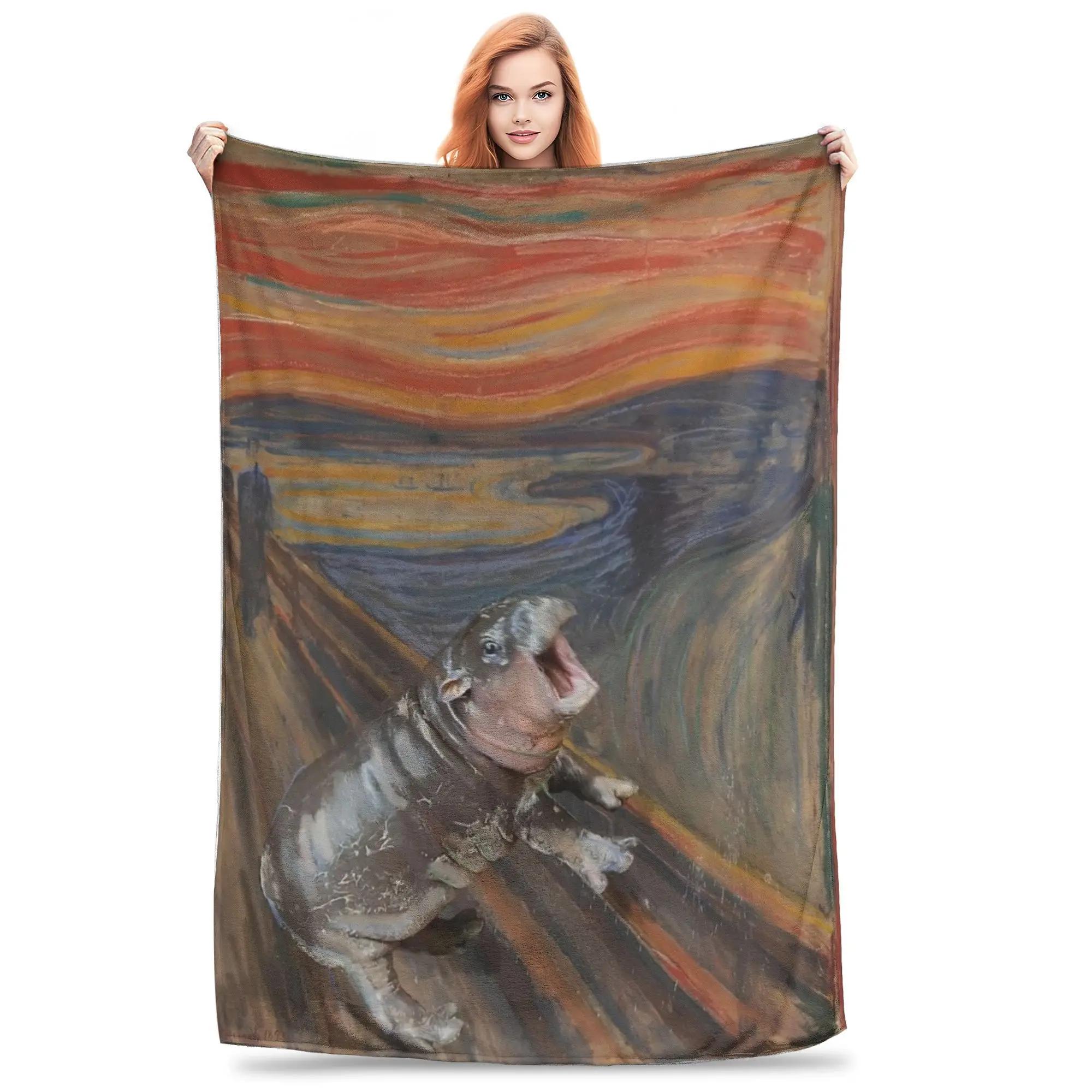 

Moo Deng Vintage Art Painting Blanket Soft Warm Funny Animal Throw Blankets for Sofa 50x60 Inches Multiple Sizes Bedding Throws 75x90cm
