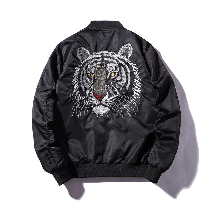 Men`s Versatile Tiger Embroidered Baseball Jacket