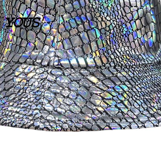 Bucket Hat Shiny Fabric Hat, Rainproof Reflective Party Colorful Fish Scale Pattern Sun Protection Fisherman for Festivals And Travel Quick-dry