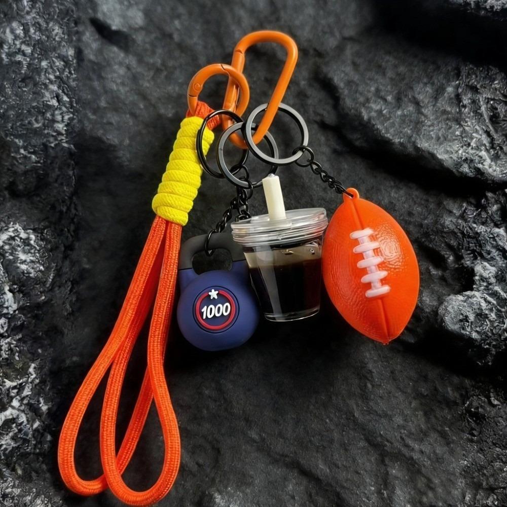 Detachable Fitness Series Keychain Dopamine Water Cups Rugby Dumbbells Keyring Creative INS Iced Americano Pendant Gifts