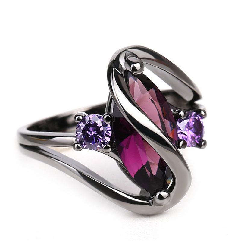 Sapphire Marquise Ring for Women in Black Gold Finish