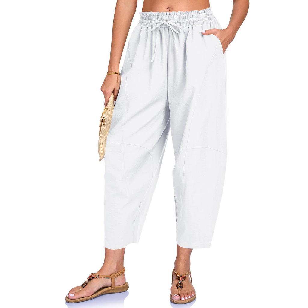 Women Loose Fit Casual Elastic Waist Drawstring Pants with Pockets Lightweight Relaxed Fit Trousers for Everyday Wear