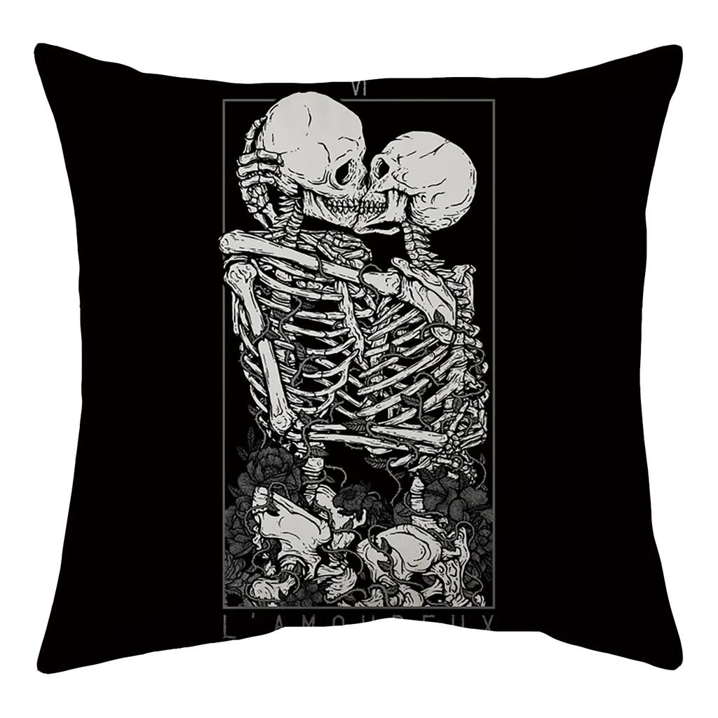 Black Party Halloween Ghost Skull Pumpkin Decorative Cushion Cover Polyester Throw Pillow Cover Pillow Case 45X45Cm