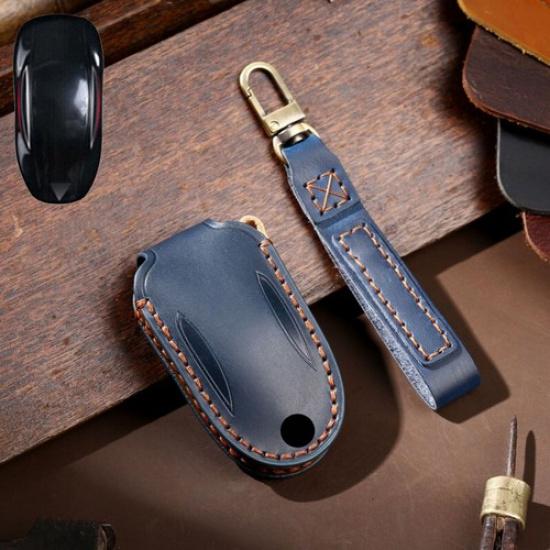 Genuine Leather Car Remote Key Fob Case Cover Keychain For Tesla Model S Model 3