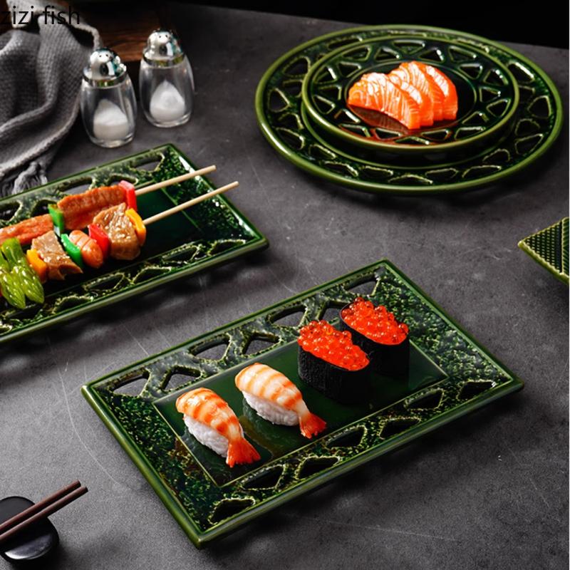 Sushi Plate Hollow Ceramic Tableware Dining Plates Roasting Pan Sashimi Plate Steak Plates Fruit Dish Dessert Bowl Dim Sum Dish