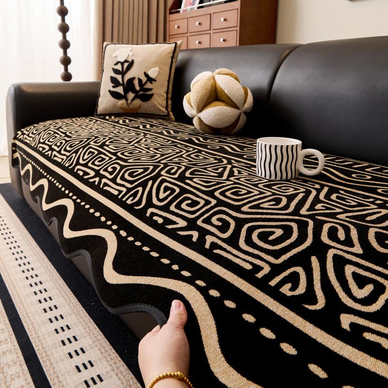 Uniwersalna poduszka na sofę z nieregularnym łukowym brzegiem, pokrowiec na sofę z tkaniny szenilowej, antypoślizgowy ochraniacz na kanapę