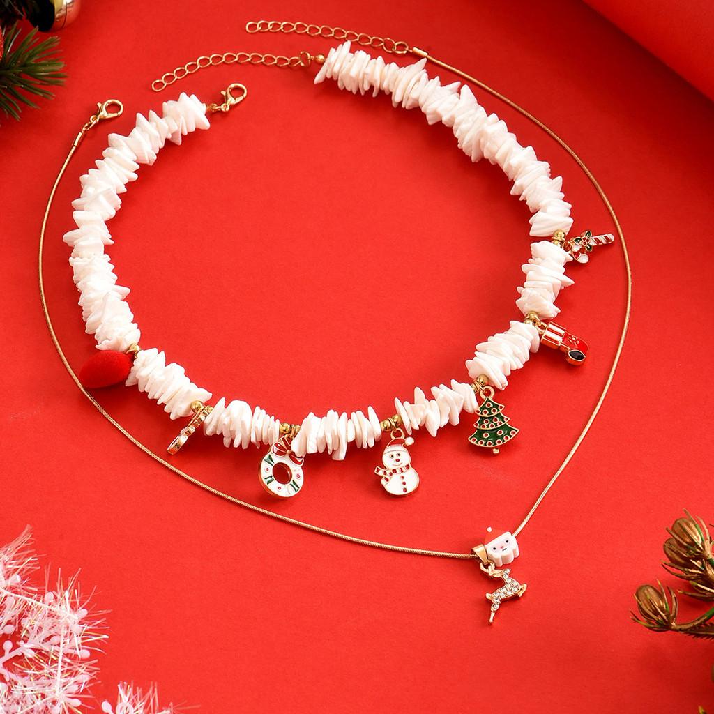 Christmas Necklace For Women With Snowflake And Santa Claus Charms In Zinc Alloy Jewelry Accessory For Holiday Festivities