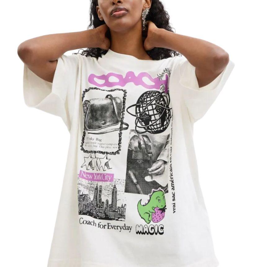 Coach FW24 Cotton Printed Short Sleeve T-Shirt Unisex Tops White CX235-WHT