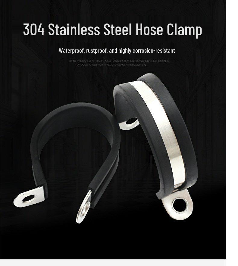 304 Stainless Steel Saddle Clamp with Rubber Strip - Pipe Support and U-Bolt Hose Clip