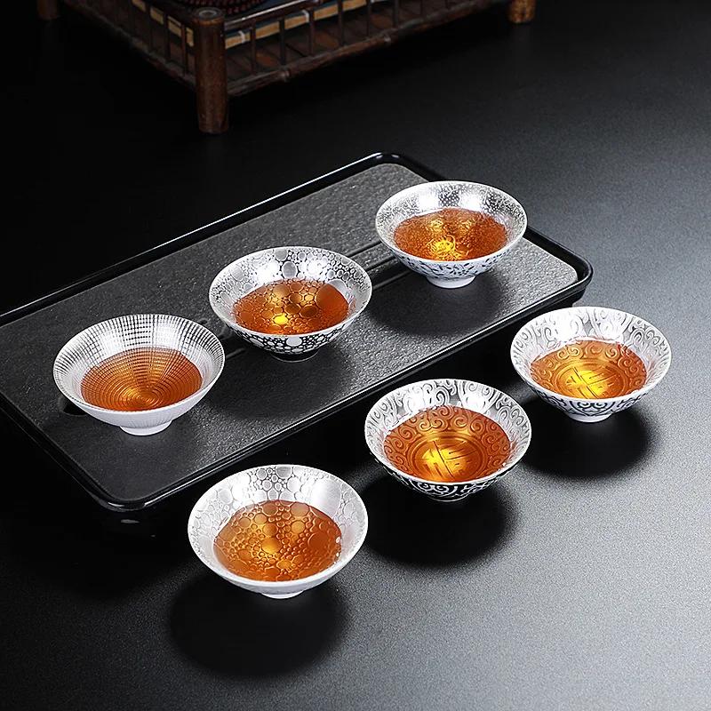 Yüksek Kalite Gümüş Kaplama Seramik Çay Fincanı Kupaları Çay Fincanları İçin Japon Çay Fincanı Jingdezhen Kupa Çay Fincanı Çay Fincanları Set Kase Puer Çin
