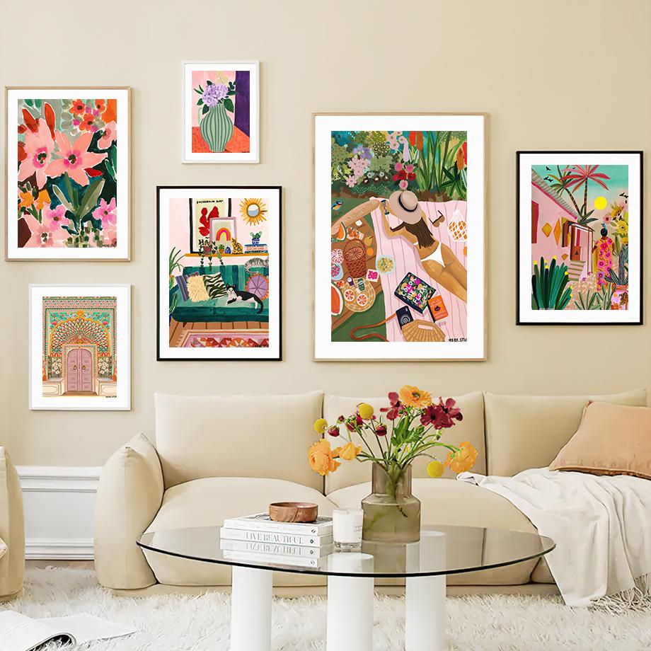 Modern Girl Vase Flower Abstract Illustration Poster Kraft Club Bar Vintage Posters Wall Art Canvas Painting Bedroom Study Decor