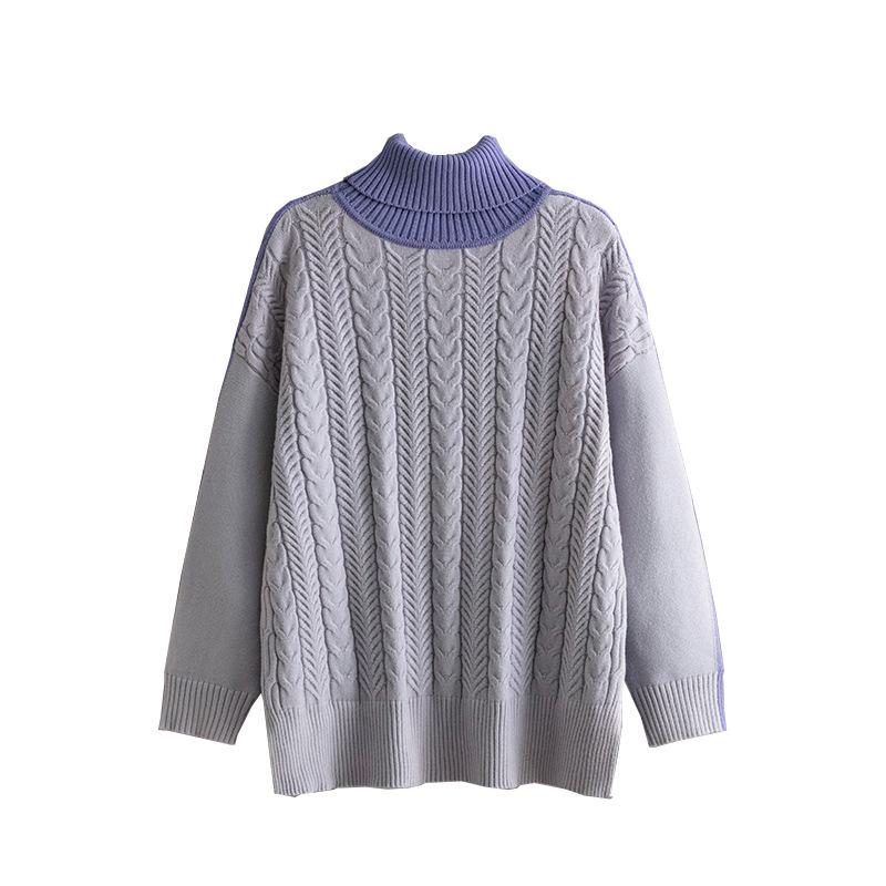 Two-Tone Jacquard Loose Slimming Long-Sleeve Knit Sweater, Autumn/Winter 2024