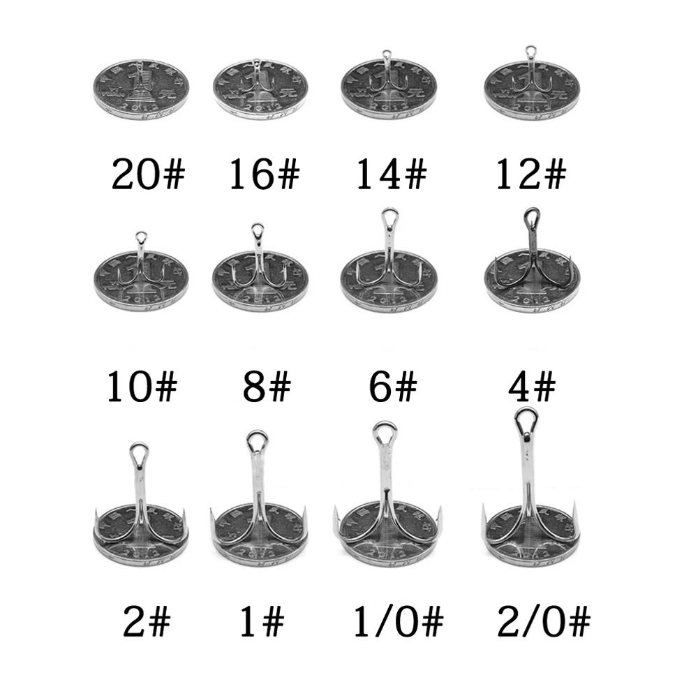 Sharpened High Carbon Steel Silver Fishhooks Barbed Fishhook 2/4/6/8/10 Treble Fishing Hook
