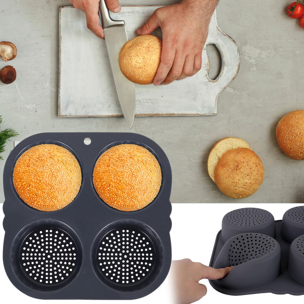 1/2 Pcs Silicone Hamburger Bun Mold 4/8 Cavities Non-stick Hamburger Bun Pan Flexible Reusable Hamburger Bread Molds for Baking